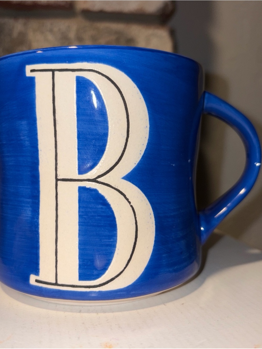 Anthropologie Blue & White Hand Painted Initial Mug Monogram Letter B